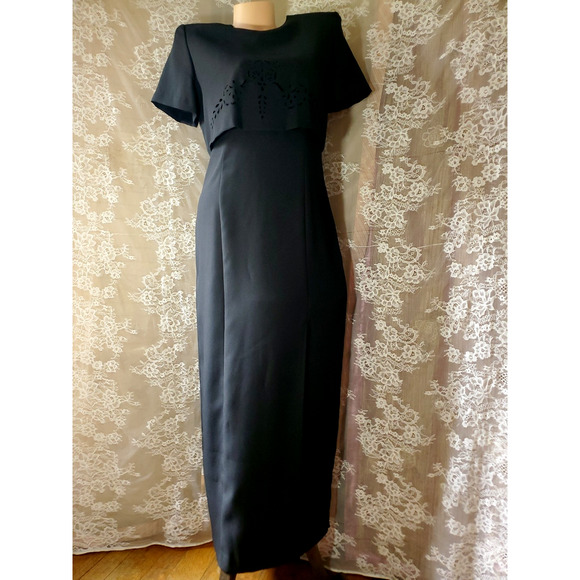 80's Vintage RJ & CO Women’s Long Dress BLACK FORMAL GOWN Long Leg Slit 8P - Picture 4 of 10
